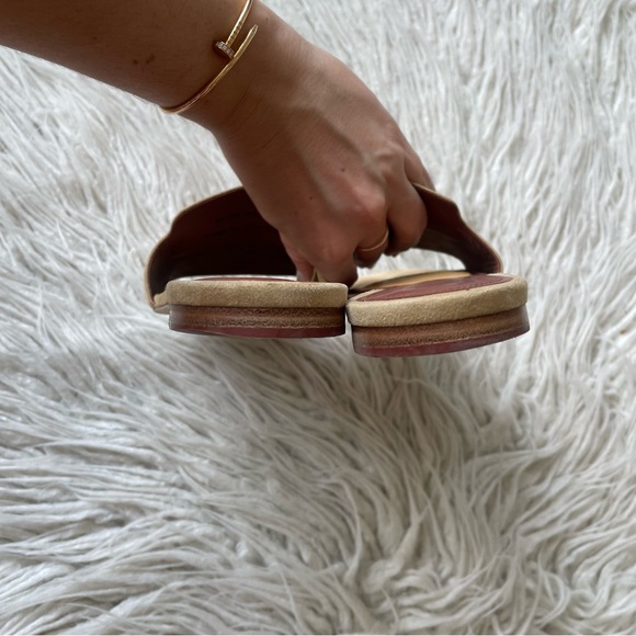Loro Piana Natural Tan Open Toe Flat Suede Charm Slide Mules EUC Size 37.5 - Picture 6 of 12